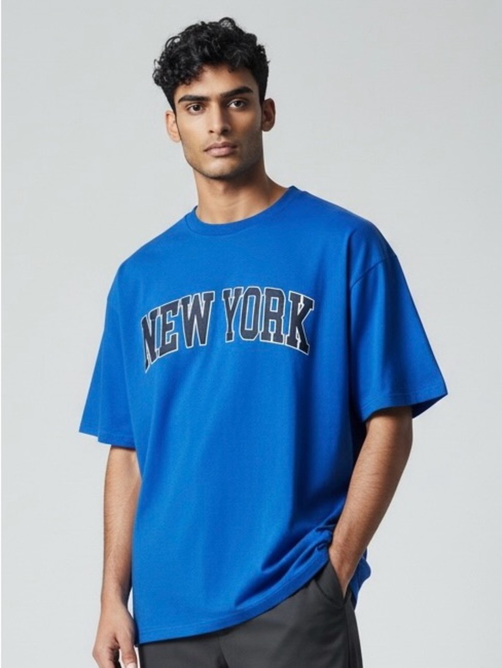 Blue "New York" Graphic Crewneck T-Shirt